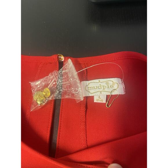 Mud Pie Women’s Large Red Long Bell Sleeve Button Keyhole Back Short Shift Dress - Picture 9 of 10